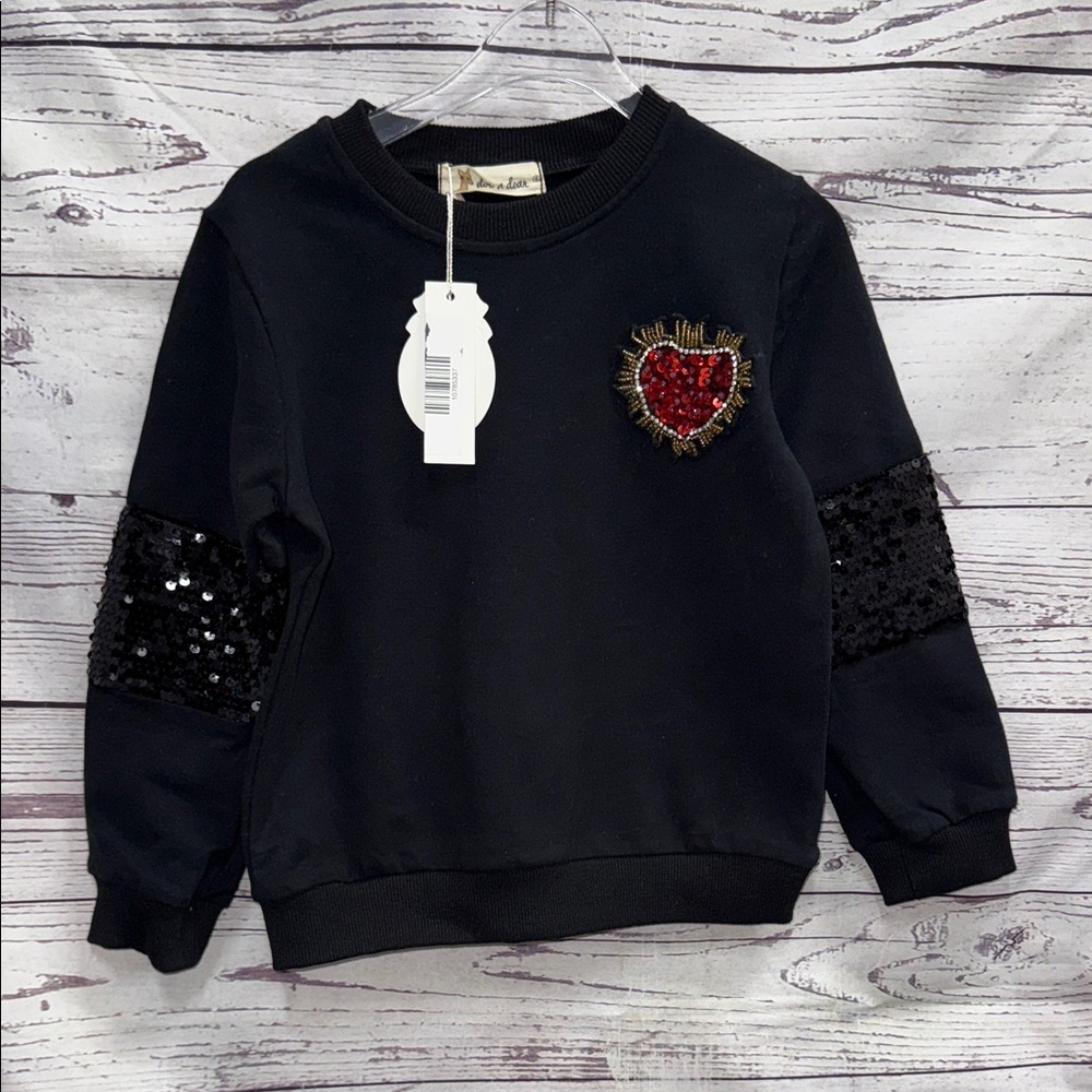 Black Kids Sweatshirt with Heart Patch Size 5